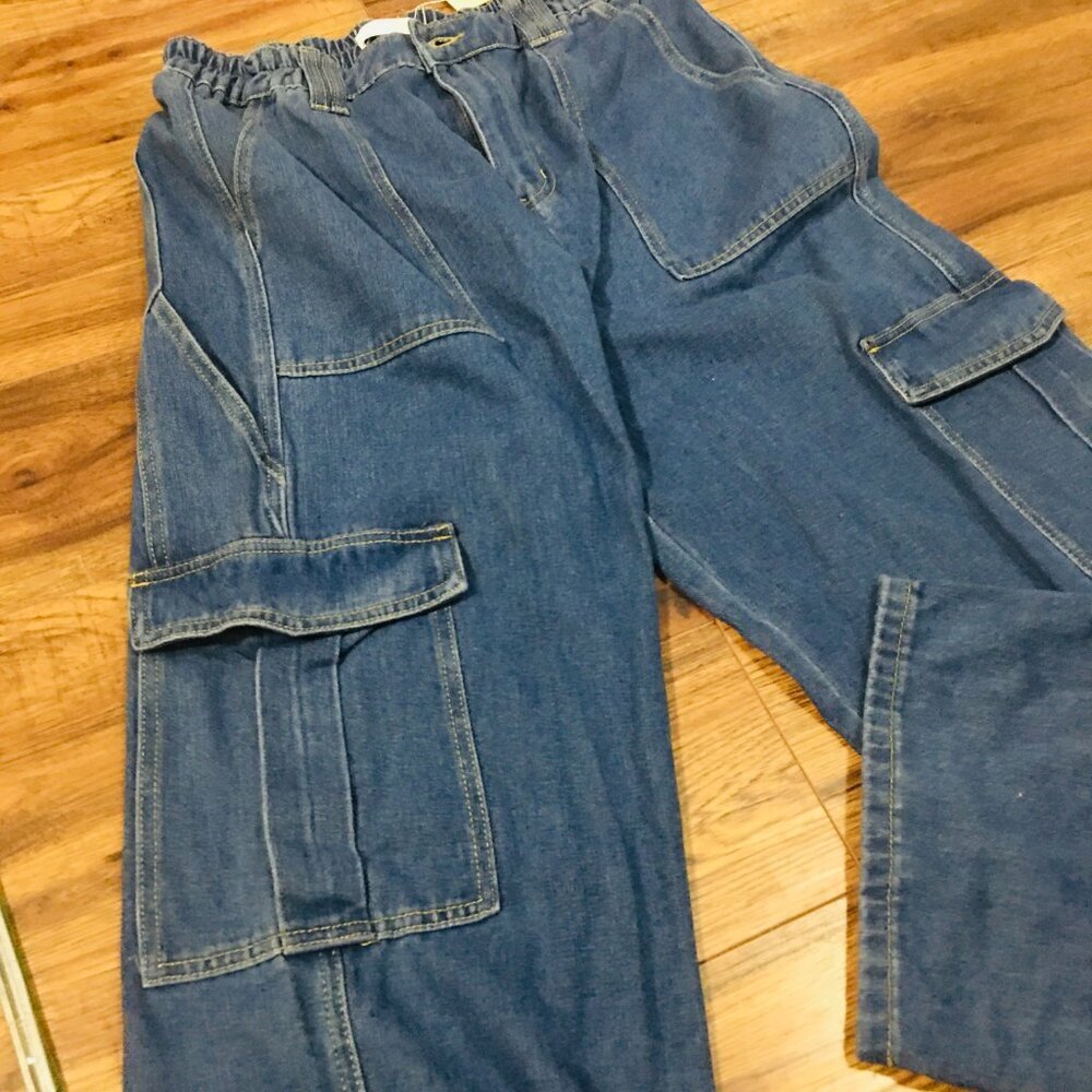 2XL Unisex Cargo Denim Pants – Wide Leg, Multi‑Pocket, Straight Fit - Picture 12 of 13